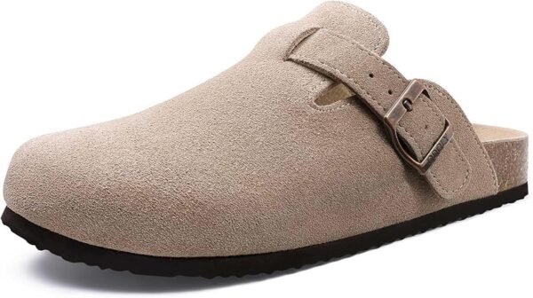 Women's Suede Clogs Soft Cork Footbed Leather Mules
