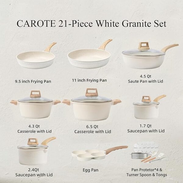 CAROTE 21Pcs Pots and Pans Set, Nonstick Cookware Sets, - Image 2