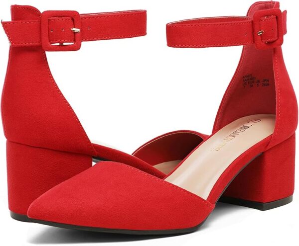 DREAM PAIRS ANNEE Heels Pumps Rhinestone Closed Toe Block Chunky Shoes - Image 2