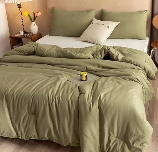ROSGONIA Queen Comforter Set Olive Green, 3pcs Bedding Sets Queen