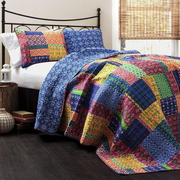Lush Decor Misha 3-Piece Quilt Set, Fuchsia, Full/Queen, Fuchisa/Navy