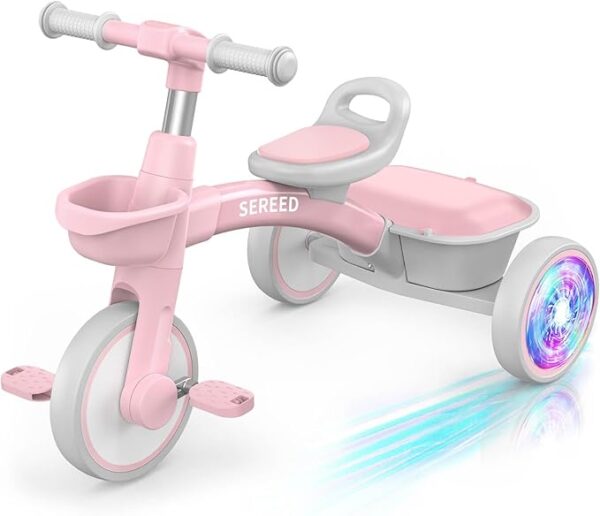 Colorful Lighting Toddler Tricycle for 2-5 Years Old Girls, Adjustable Seat&Handlebar Trike,