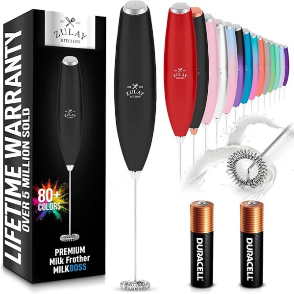 Kitchen Milk Frother Wand (2 Duracell Batteries Included) - Handheld Milk Frother