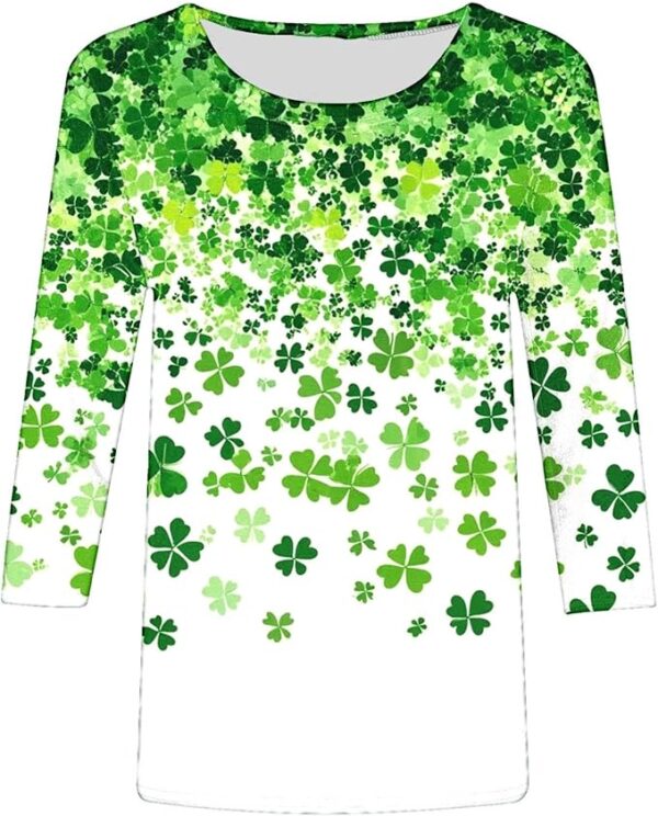 St Patty's Day Shirt Women 2025 Casual Plus Size 3/4 Sleeve Irish Clover Shirts Funny Saint Patrick's