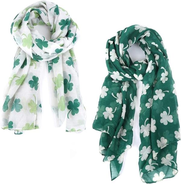 Women's Scarves for St. Patrick's Day with Shamrocks and Clovers in Green and White
