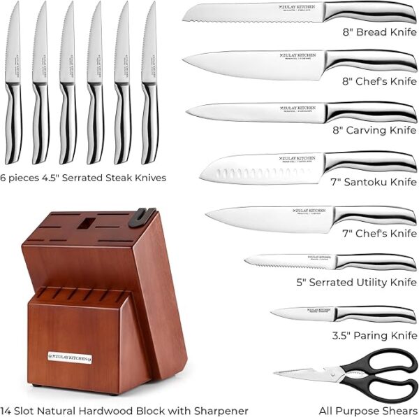 Stainless Steel Knife Set with Block and Sharpener