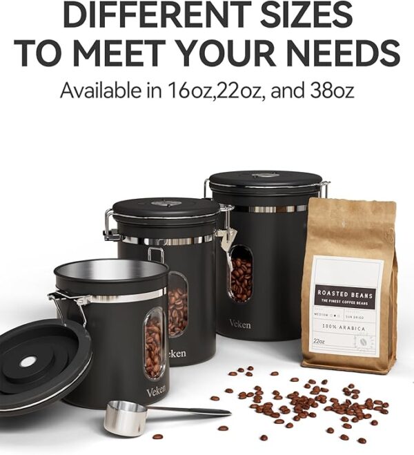 Coffee Canister with Window, Airtight Stainless Steel Kitchen Food Storage Container with Lids