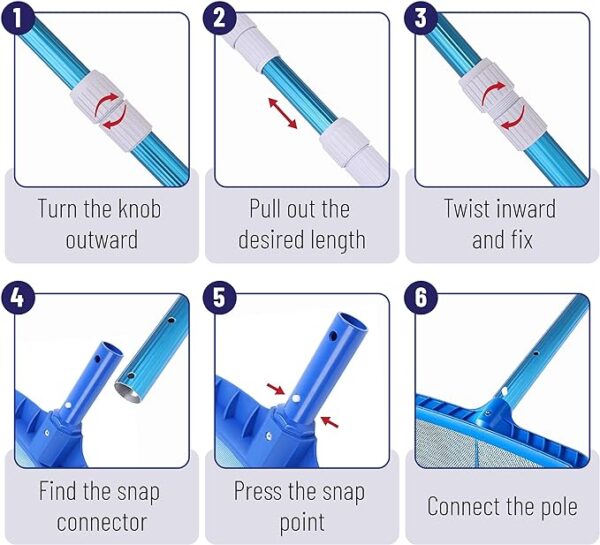 Telescopic Pool Pole, 12Ft, Adjustable 3Piece Expandable Step-Up,