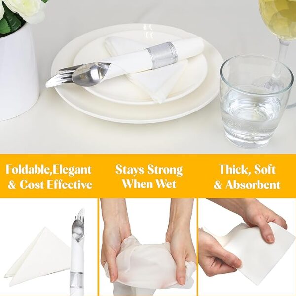 AMERICAN HOMESTEAD Paper Napkins - White Disposable Linen-Like Dinner Napkins