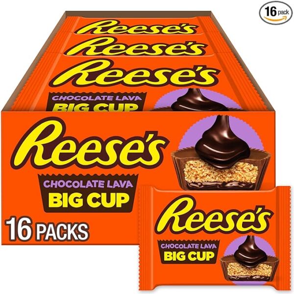 REESE'S Big Cup Chocolate Lava Milk Chocolate Peanut Butter Cups, Candy Packs,