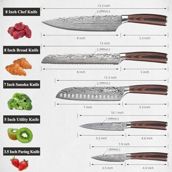 Kitchen Knife Set 5 Piece Chef Knife Set Professional High Carbon Stainless Steel,