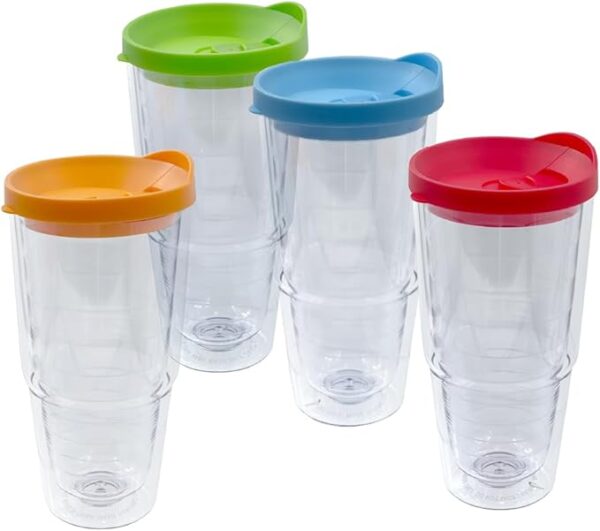 Home Insulated Tumbler Cups with Lids, Double Wall Clear Acrylic Plastic. Perfect for Iced Coffee