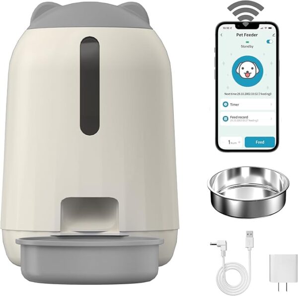 Smart Automatic Cat Feeders, Dual Power Supply Cat Food Distributor, WiFi Pet Feeder