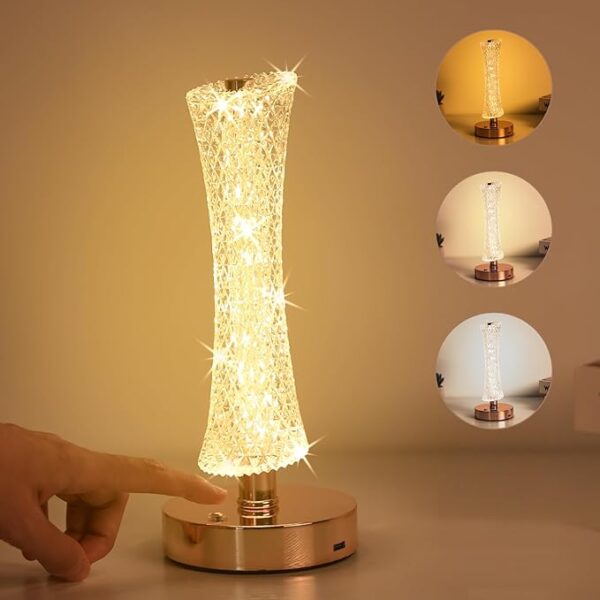 Table Lamp Rechargeable, Dimmable Bedsides Touch Lamp with 3 Color Modes,