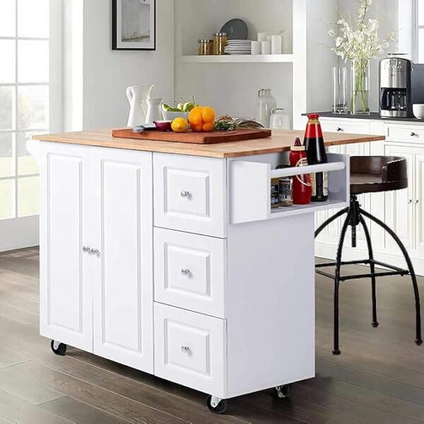 PHI VILLA Kitchen Island Cart on Wheels - Portable Kitchen Island with Drop Leaf
