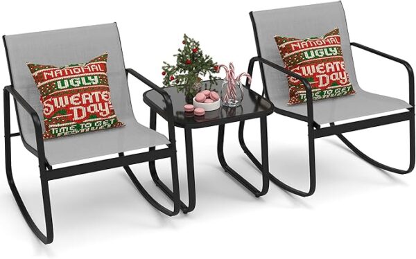 3 Piece Patio Furniture Set Outdoor Textilene Bistro Set Modern Porch Furniture Patio Chairs Set of 2