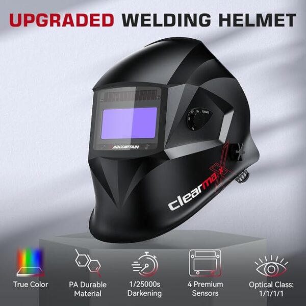 Large Viewing Screen Welding Helmet, 1/1/1/1 Top Optical Clarity Auto Darkening Welding Hood,