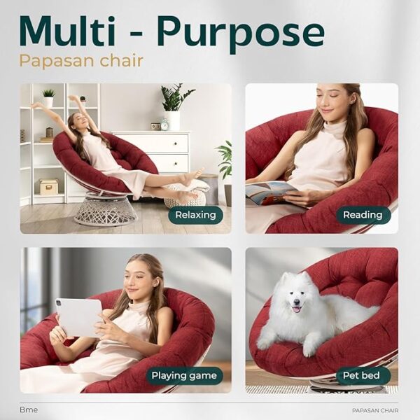 Ergonomic Wicker Papasan Chair with Soft Thick Density Fabric Cushion, High Capacity Steel Frame