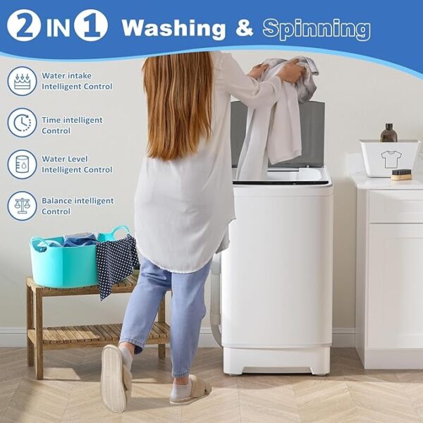 Compact Full-Automatic Portable Washing Machine, 1.3 Cu Ft, 10 Lbs Capacity with Transparent Lid,