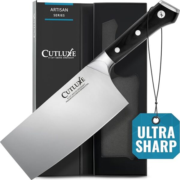 Cutluxe Cleaver Knife - 7" Meat Cleaver, Butcher Knife for Meat Cutting –