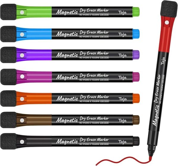 Magnetic Dry Erase Whiteboard Markers, 8 Count Colorful Fine Tip Thin Dry Erase Markers