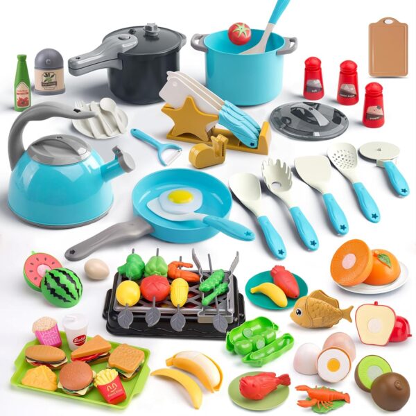 105Pcs Kids Kitchen Toy Accessories, Toddler Pretend BBQ Camping Cooking Playset,