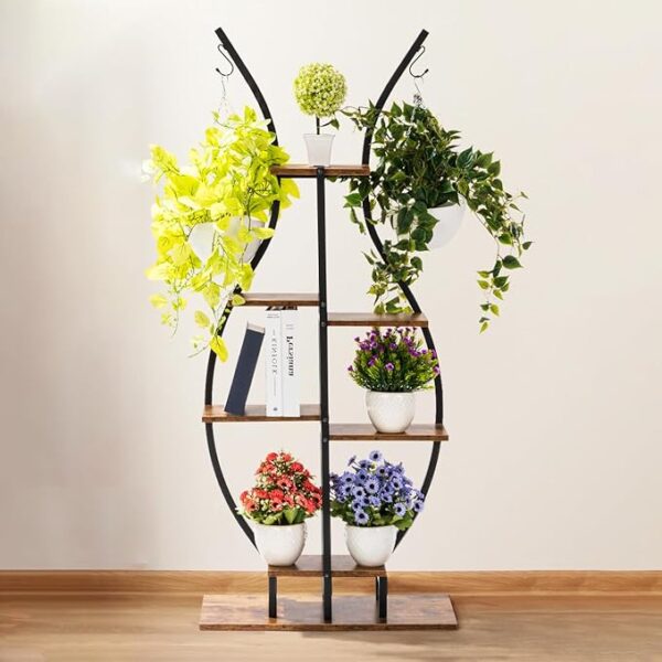 6 Tier Plant Stand Indoor, Vase-Shape Plant Shelf with Hanging Hook, Multiple Planter
