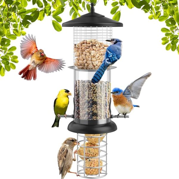 Bird Feeders for Outdoors, 3 in 1 Suet Bird Feeder for Outdoors Hanging,