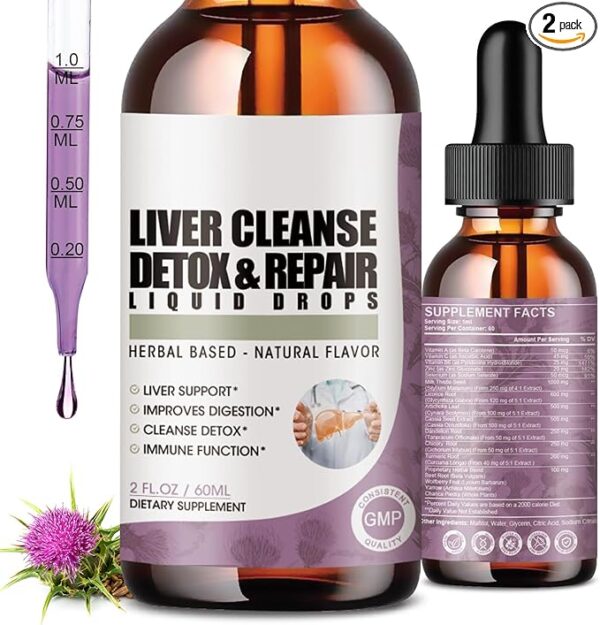 2 Pack Liver Cleanse Detox & Repair Liquid Drops with Milk Thistle, Artichoke Extract,