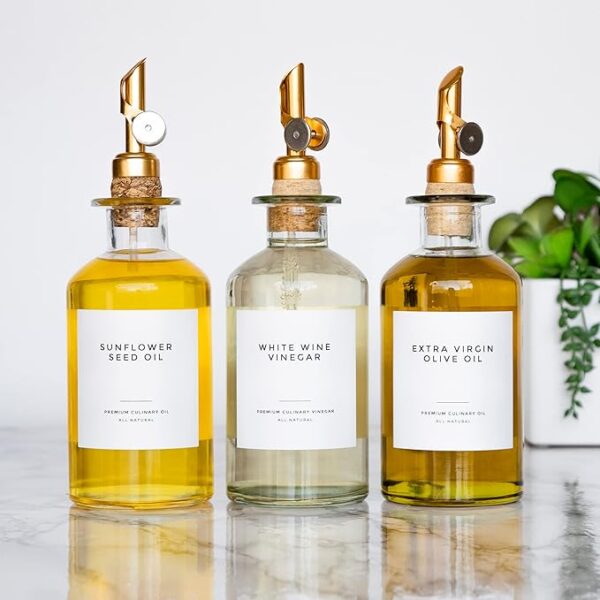 Clean-Modern White Oil & Vinegar Labels by Paper & Pear - Waterproof + Oil Resistant Pantry