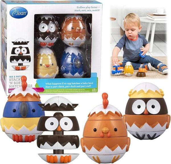 Easter Egg Stacking & Sorting Toys, Mix & Match Educational Hatching Farm Animal Eggs 4 Pack