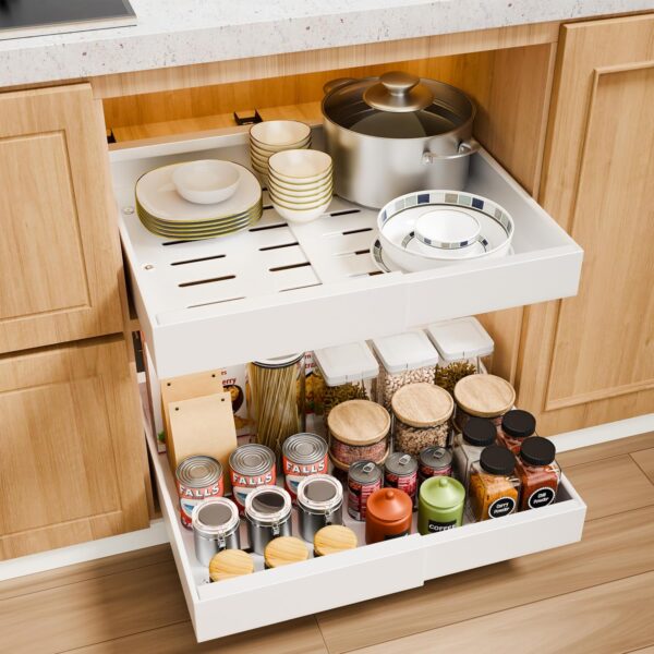 Pull out Cabinet Organizer 21"D Expandable 12.6"-20.5" Heavy Duty Adjustable Slide Out Drawer Roll