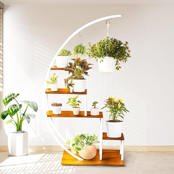 6 Tier Plant Stand Indoor, Vase-Shape Plant Shelf with Hanging Hook, Multiple Planter - Image 2