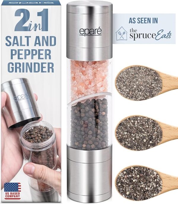 Salt and Pepper Grinder Combo - Dual Salt and Pepper Grinder All in One