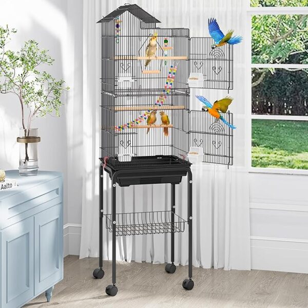 62 inch Metal Bird Cage, Large Parakeet Cages for Parrot, Cockatiel, Lovebird, Pigeon with Roof Top,