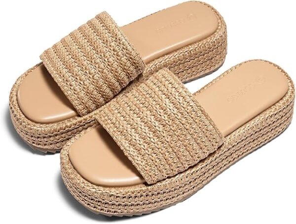 Womens Platform Sandals Raffia Espadrilles Slip on Open Toe Cute Boho Summer Beach Slide Sandal