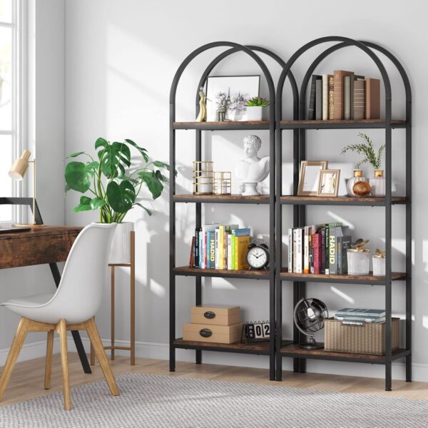 Tribesigns 4-Tier Open Bookshelf, 70.8" Industrial Arched Bookcase Storage Shelves with Metal Frame