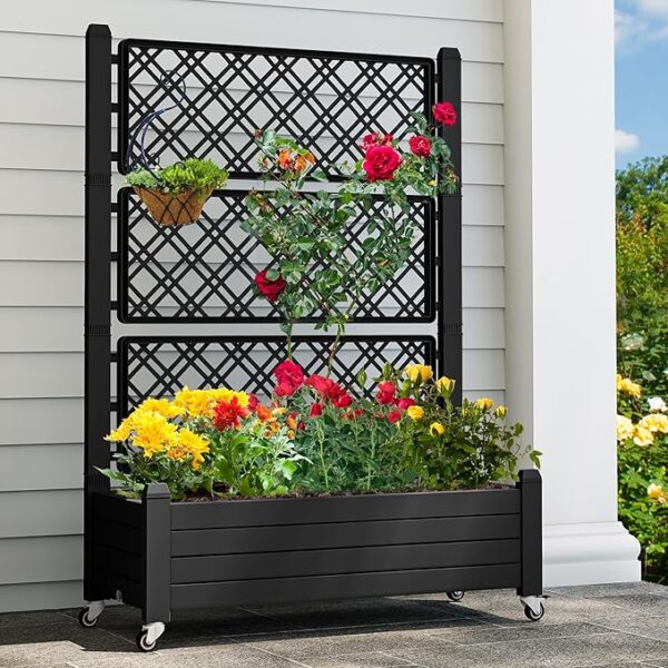3.6x1.5x5 FT Planter Box Trellis with Wheels, Large Outdoor Plastic Raised Garden Bed