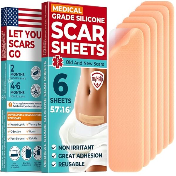 Medical Grade Silicone Scar Sheets - 6pk (5.7”x1.6”) - Visible Difference on Surgical & Keloid Marks