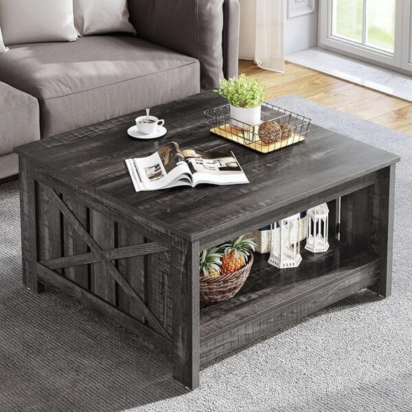 Coffee Table Farmhouse Coffee Table with Storage Rustic Wood Cocktail Table,