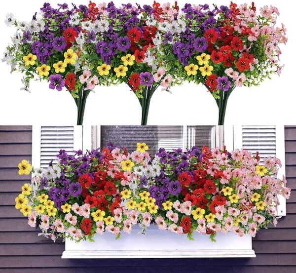 12 Bundles Artificial Flowers for Outdoors UV Resistant, Realistic Fake Silk Flowers Outside
