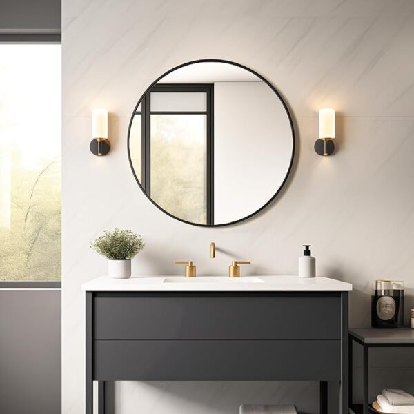 Black Round Mirror 30 Inch Bathroom Vanity Circle Mirror - Elegant Wall Mirror with Metal Frame