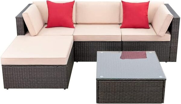 5 Pieces Patio Furniture Sets All Weather Outdoor Sectional Patio Sofa Manual Weaving - Image 2