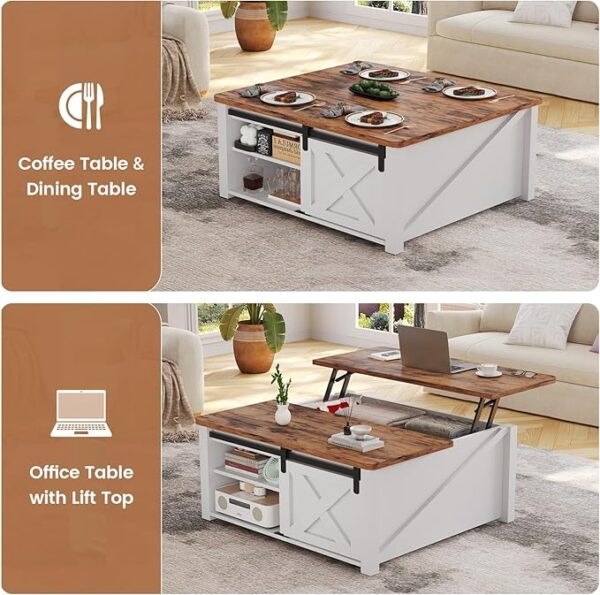 Lift Top Coffee Table with Storage, Square Coffee Tables for Living Room, Farmhouse Coffee Table - Image 2