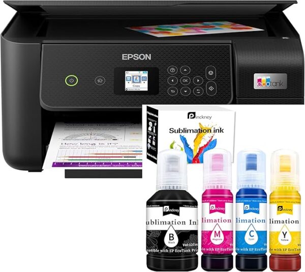 Cartridge-Free Super-Tank Printer with Sublimation Ink Bundle for Heat Transfers, Easy Fill,
