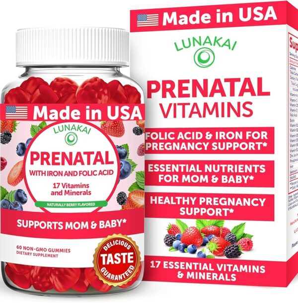 USA Made Prenatal Vitamins with Iron & Folic Acid - Delicious Pregnancy Multivitamin Gummies