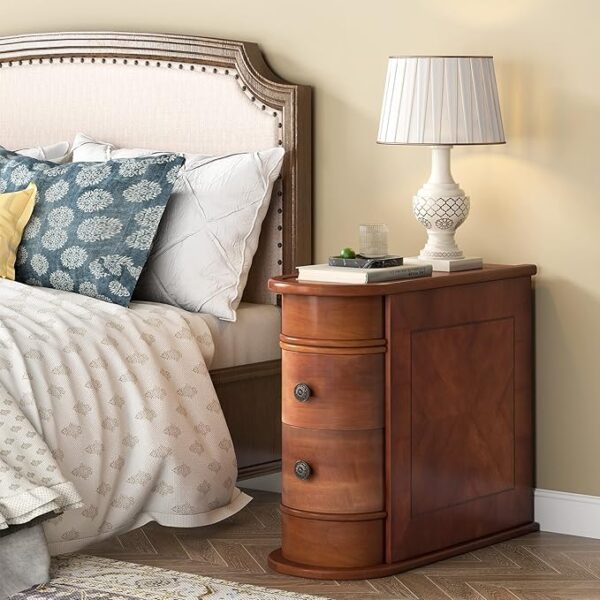 Wood End Table with 2 Drawers Sofa Side Table, No Assembly Required Vintage Slim Nightstand Bed