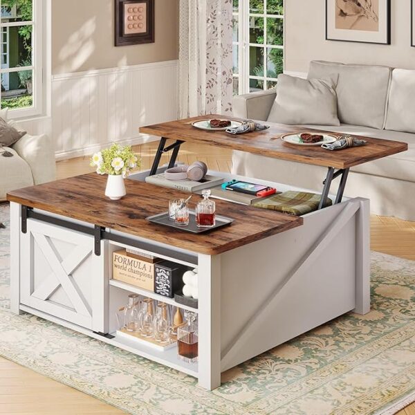 Lift Top Coffee Table with Storage, Square Coffee Tables for Living Room, Farmhouse Coffee Table