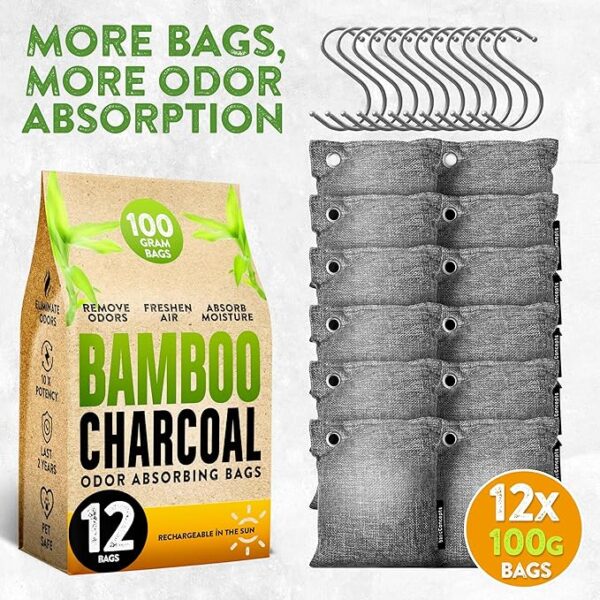Absorber for Strong Odor (6 Pack, 100g each), Bamboo Charcoal Air Purifying Bag,