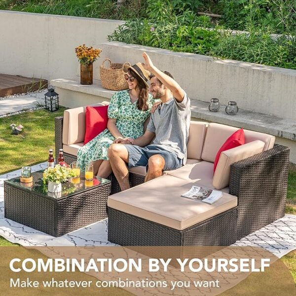 5 Pieces Patio Furniture Sets All Weather Outdoor Sectional Patio Sofa Manual Weaving